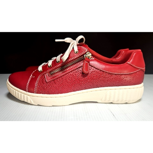 Clarks Caroline Rio Sneakers Women's 8.5 Red Leather - Picture 3 of 7